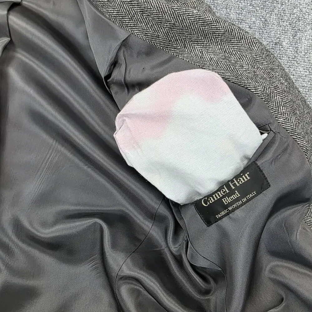 Gianfranco Ruffini Blazer Mens 42R Gray Herringbone Camel Hair Blend Italy Made - Picture 16 of 16